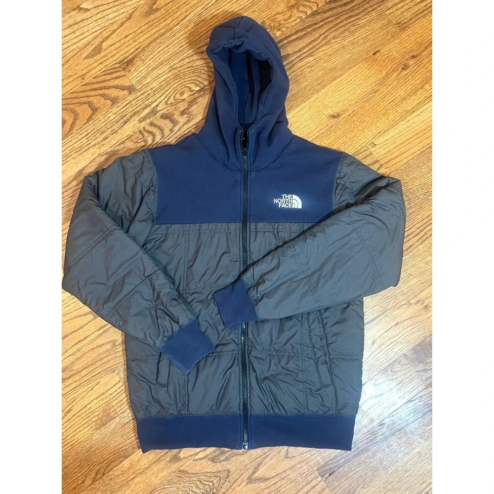 The North Face Mens Hybrid‎ Full Zip Hoodie Navy Blue Olive Green Quilted Jacket